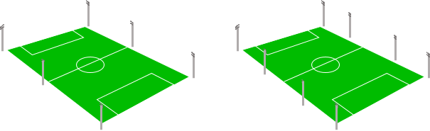 Sân bóng đá bố trí 6 - 8 cột đèn