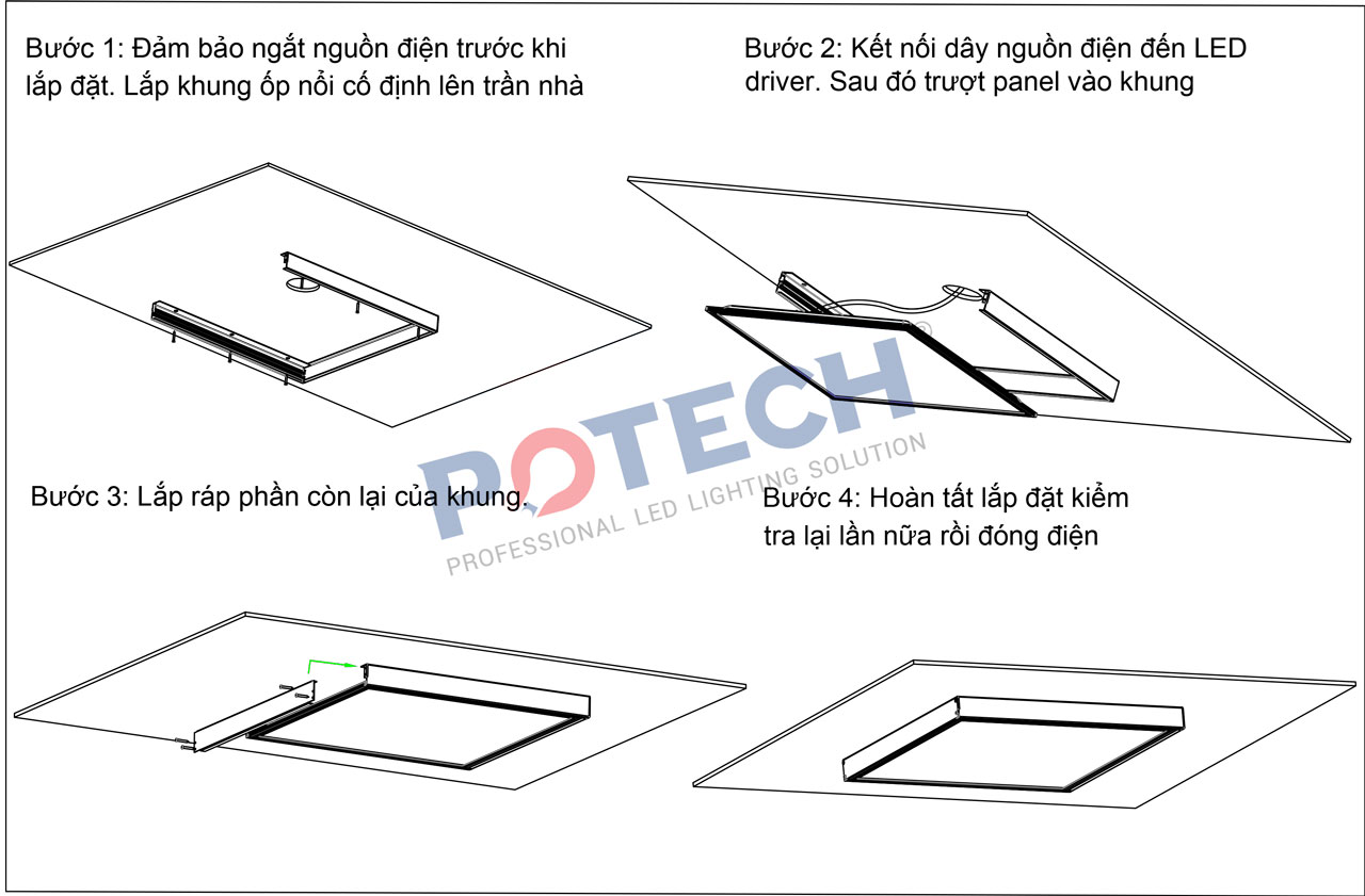 Hướng dẫn lắp đặt khung ốp nổi đèn LED pannel