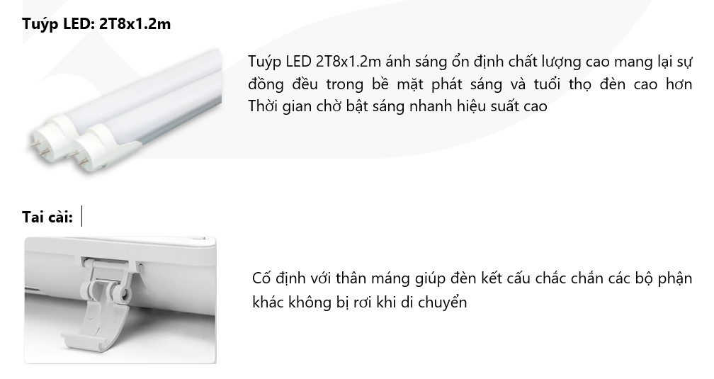 Cấu tạo đèn LED tuýp đôi chống ẩm 2
