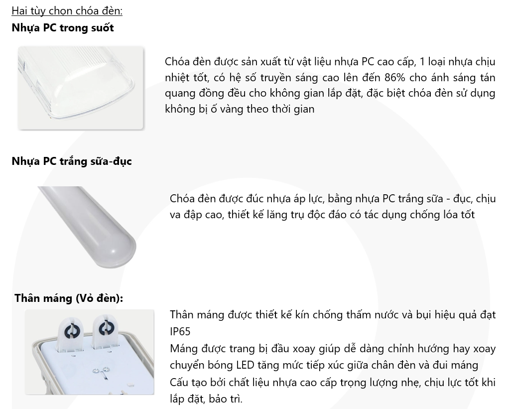 Cấu tạo đèn LED tuýp đôi chống ẩm 3