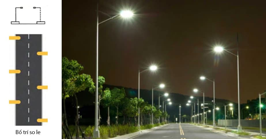 Bố trí đèn đường LED so le