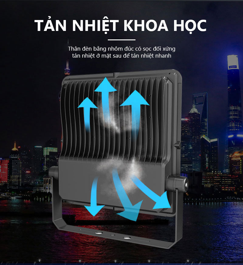 Hệ thống cánh tản nhiệt nhôm đúc dày của đèn pha LED PT-FL4
