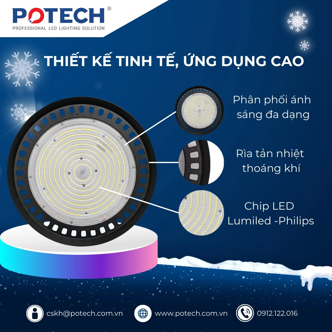 Mặt sau và hệ thống tản nhiệt đèn Potech PT-UFOH-100