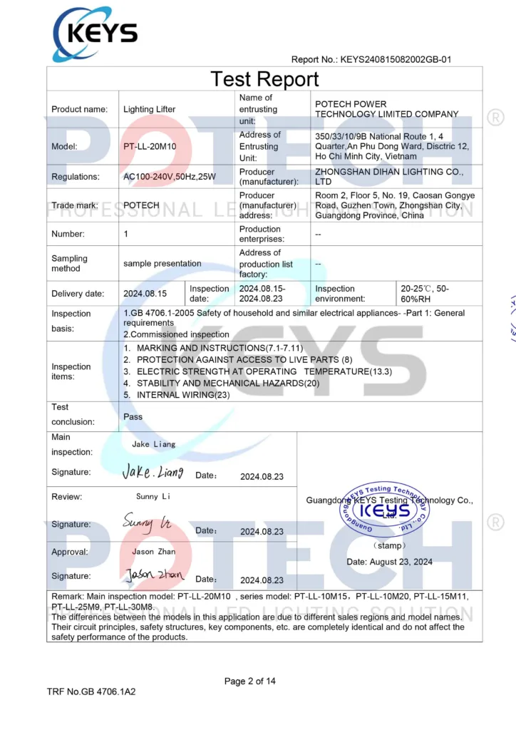 Biên bản kiểm định thử tải tời nâng hạ đèn POTECH