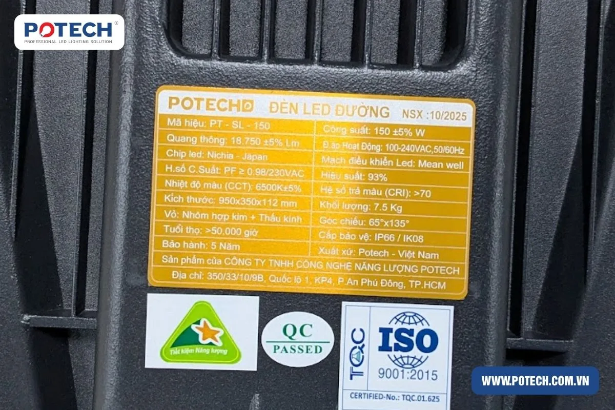 Cách đọc thông số sản phẩm đèn đường LED POTECH
