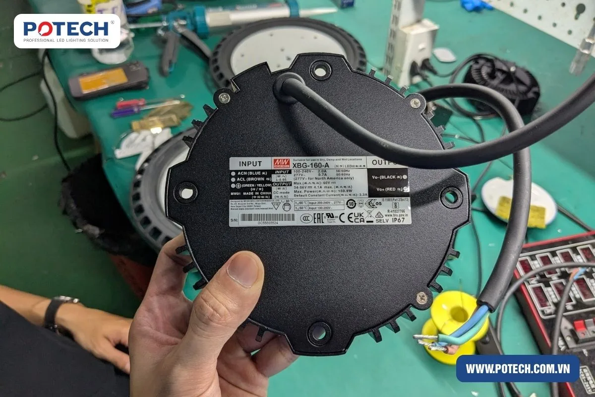 Bộ nguồn cao cấp Mean Well sử dụng cho đèn LED Highbay nhà xưởng POTECH