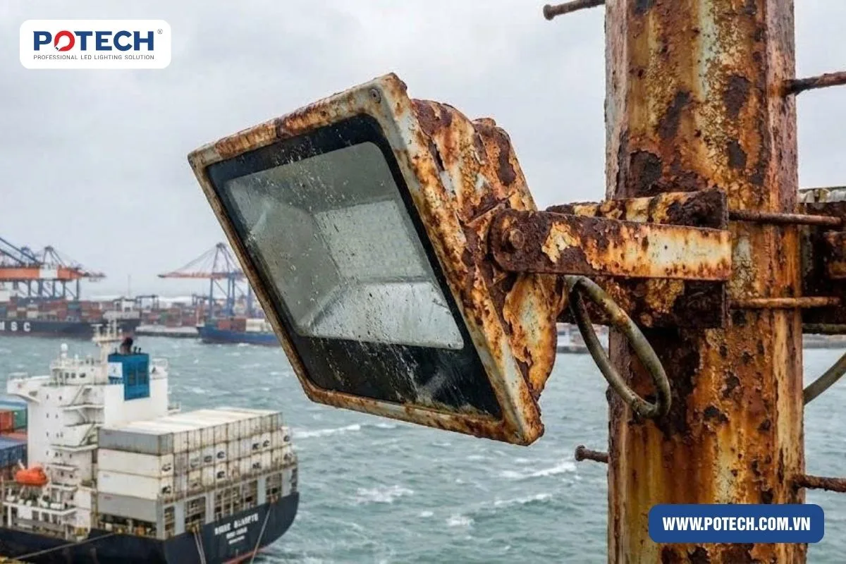 Đèn bị rỉ sét tại cảng biển