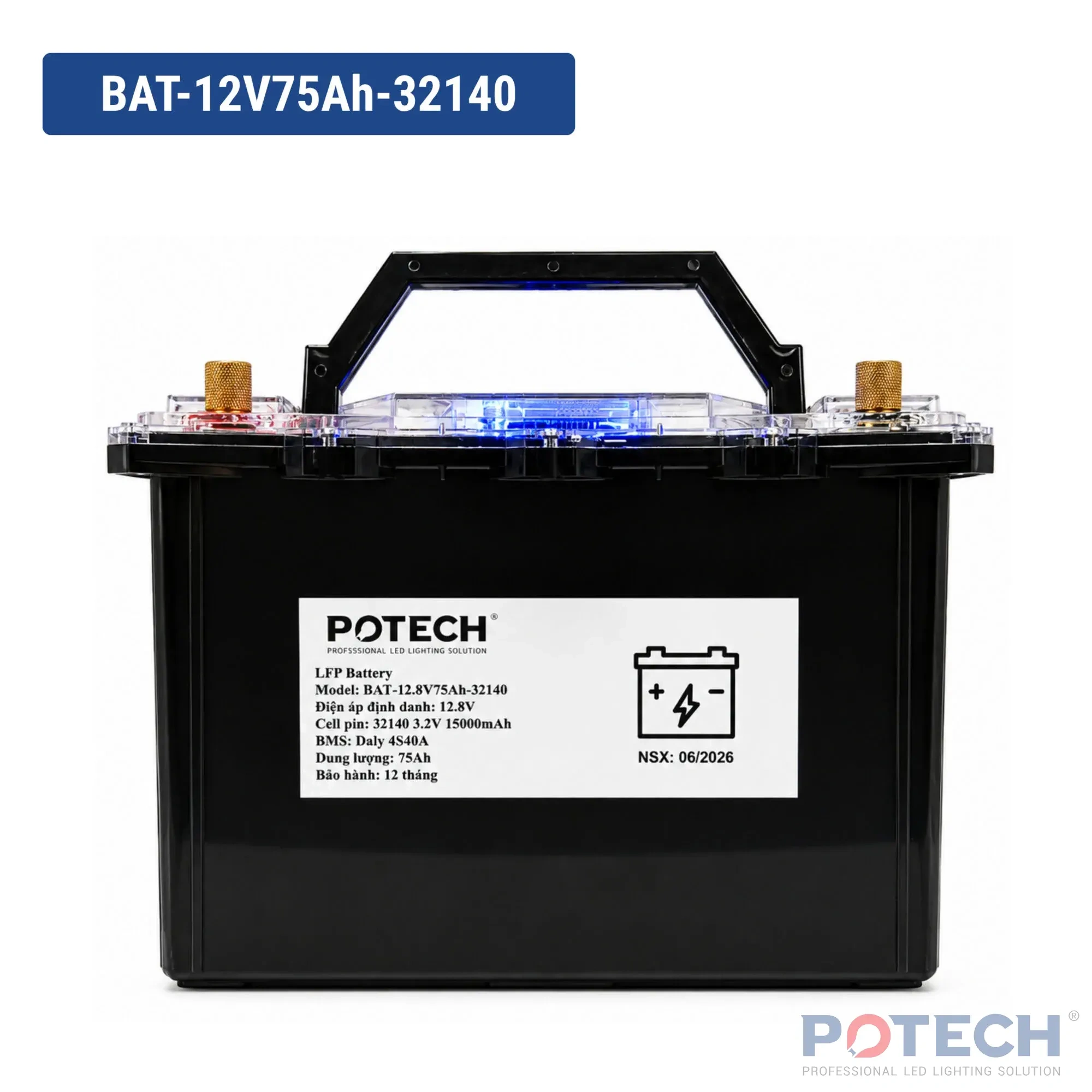 Bộ lưu trữ pin LiFePO4 12V 75Ah cho UPS & điện mặt trời BMS 40A chống nước