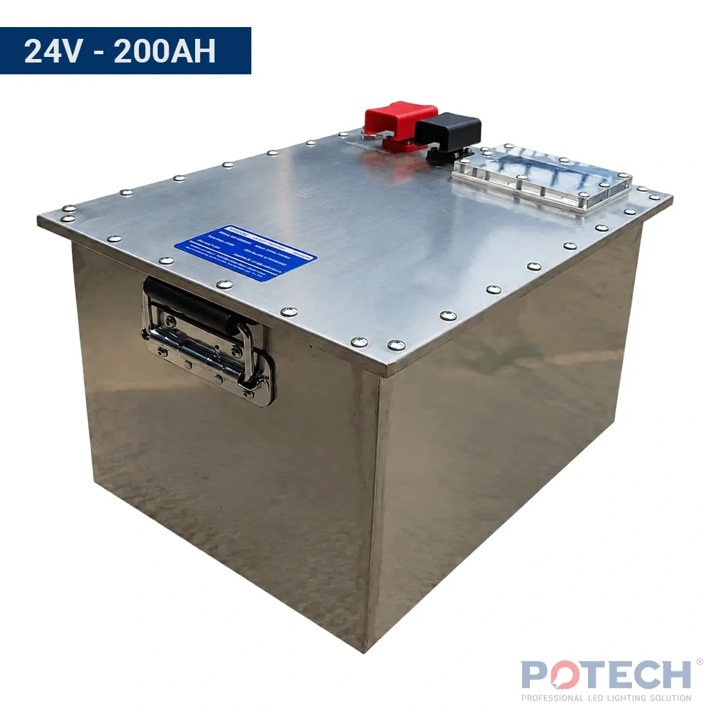 Bộ lưu trữ pin pin lithium LiFePO4 24V 200Ah 4.8kWh JIKONG BMS IP67 PT-BAT-24V200Ah-32140