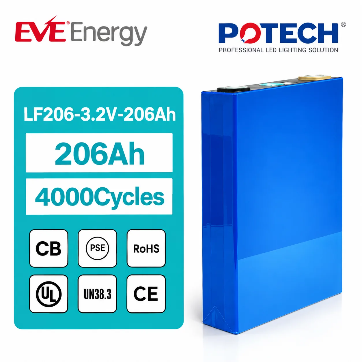 Cell pin LiFePO4 EVE LF206 206Ah 3.2V 659,2Wh