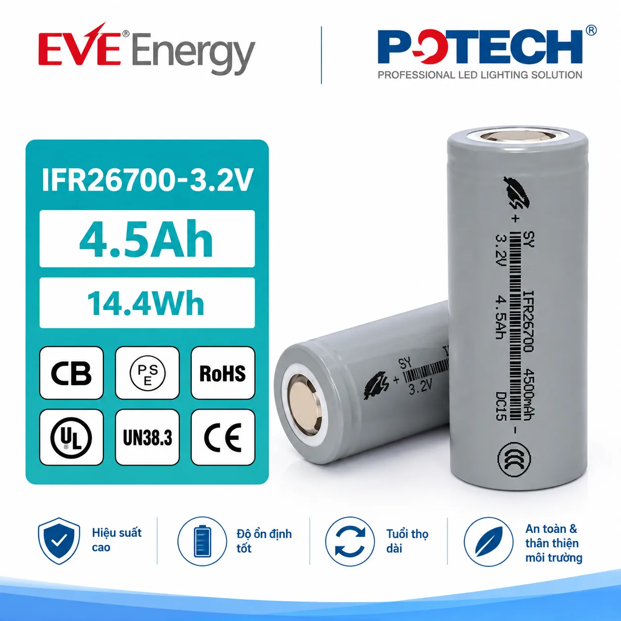 Cell pin LiFePO4 IFR26700 3.2V 4.5Ah 4500mAh 14.4Wh