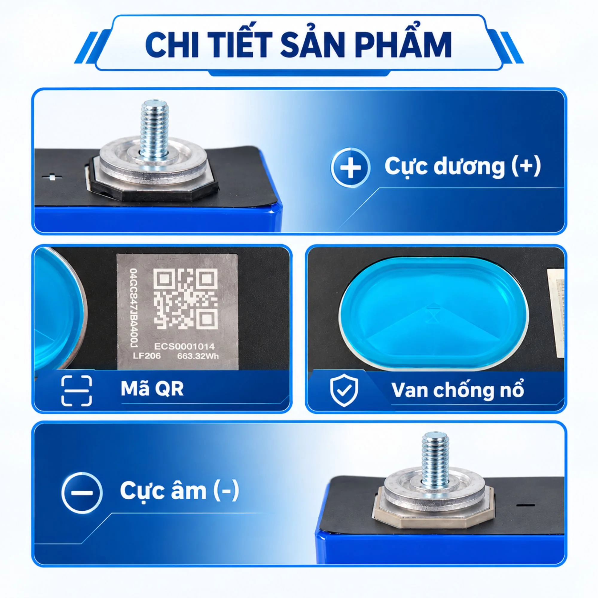 Chi tiết đầu cực và mã QR cell EVE LF206