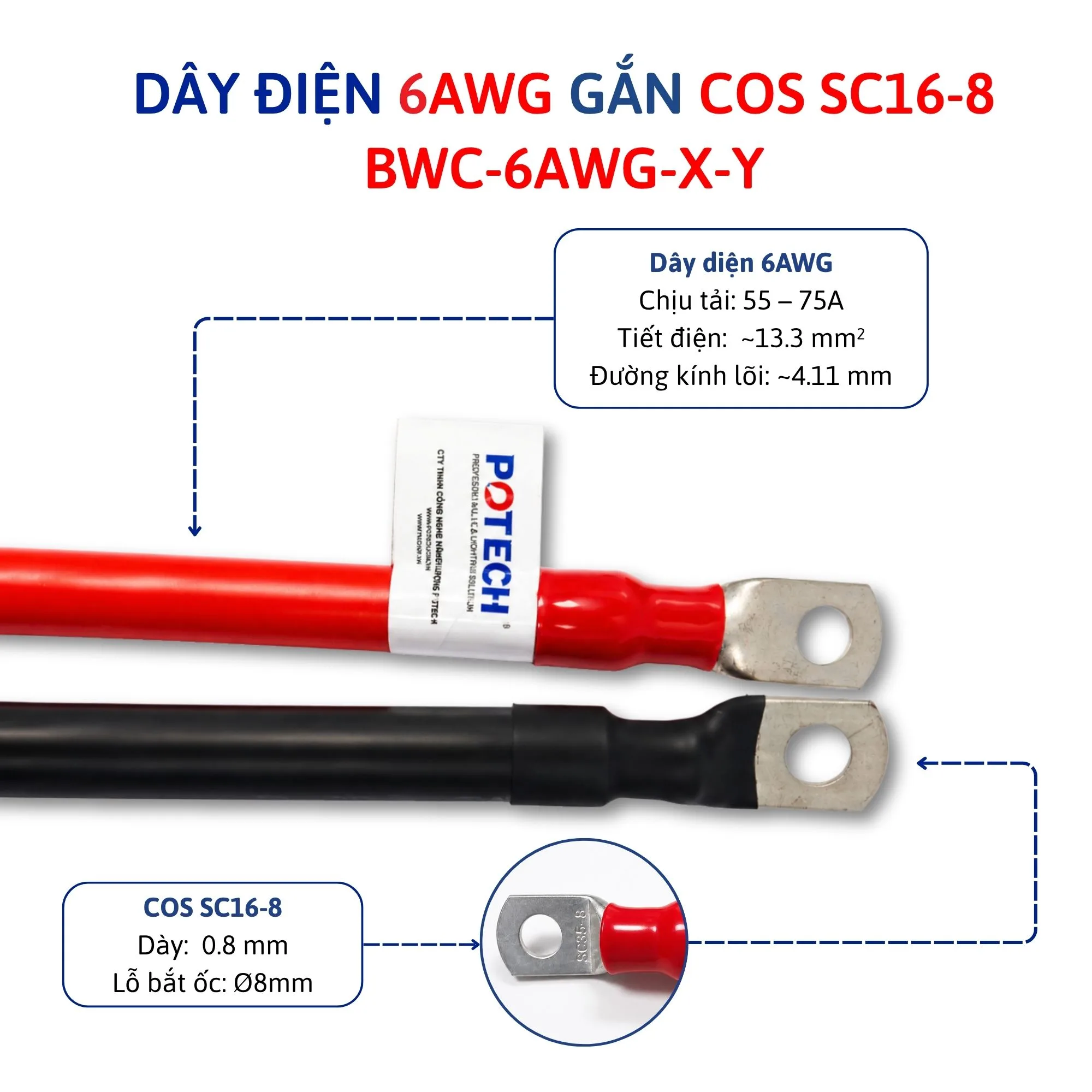 Dây điện 6AWG bấm cos SC16-8