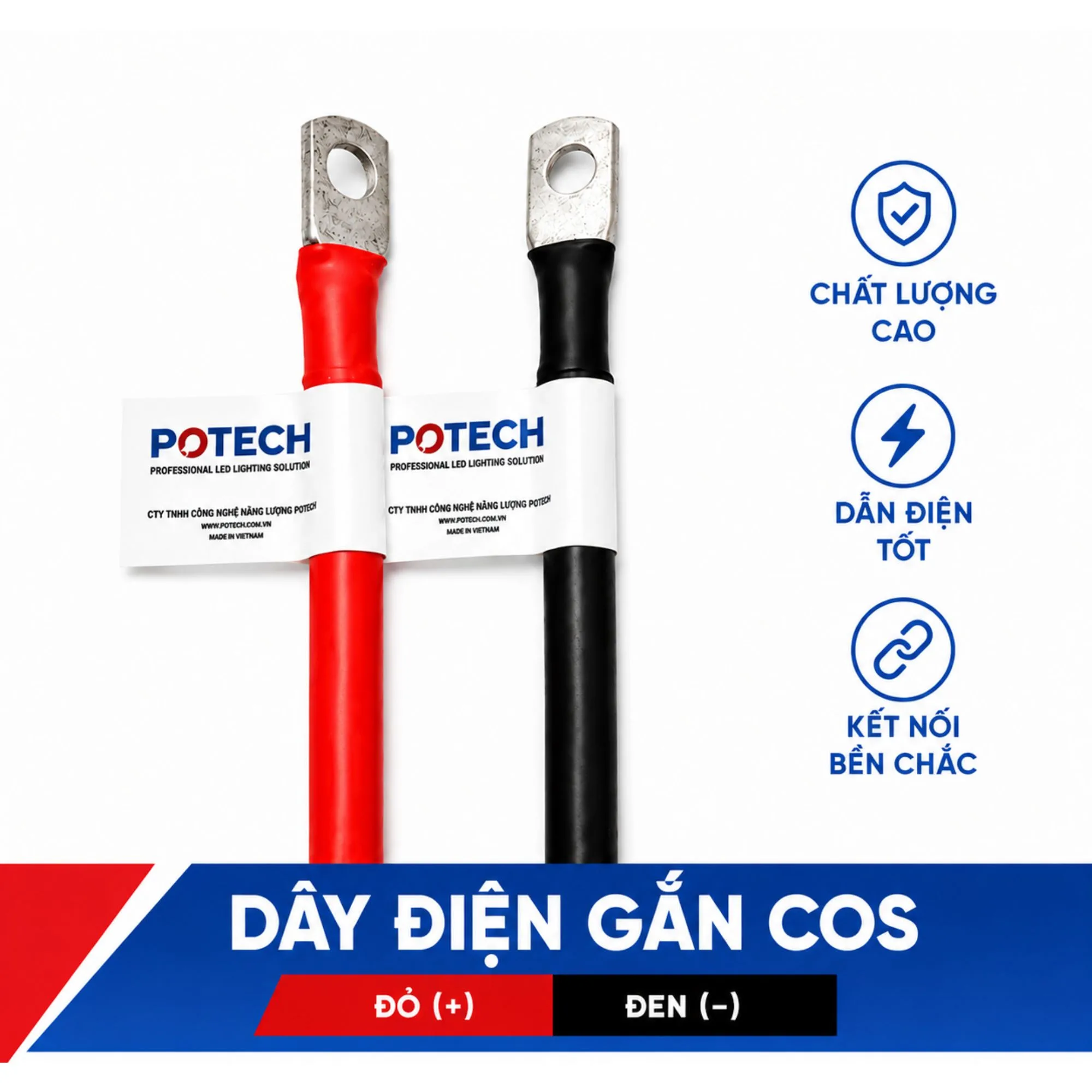 Dây điện bấm cos màu đỏ và đen