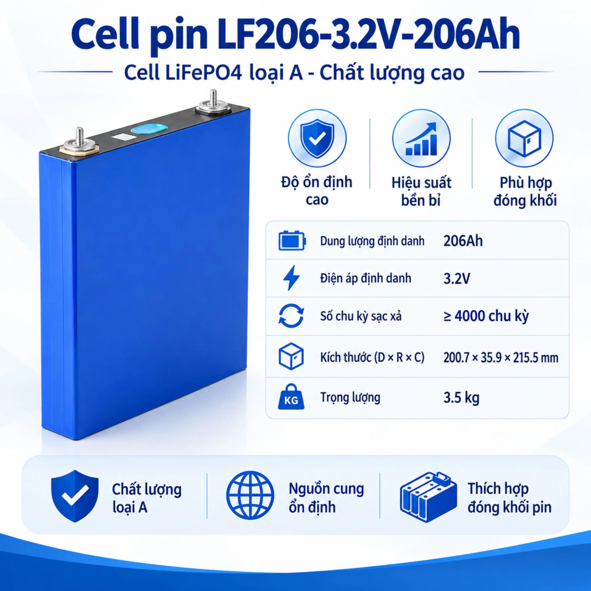 Thông số cell pin EVE LF206 3.2V 206Ah