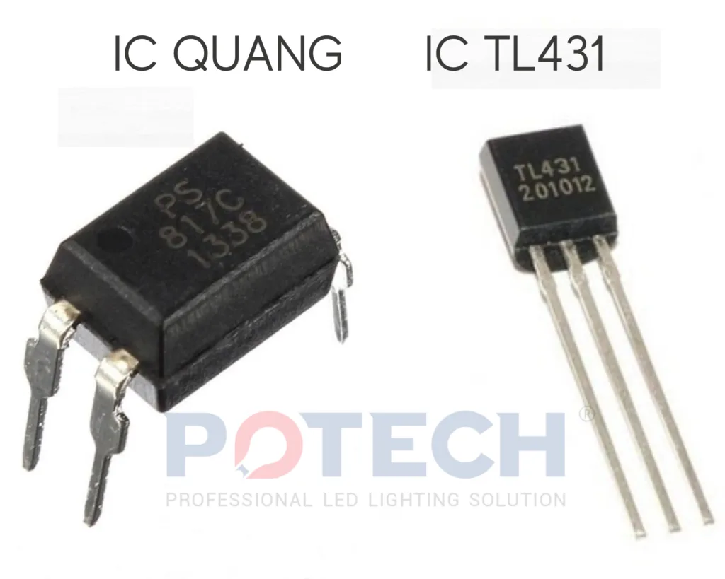 IC quang PS817C và IC TL431 trong mạch hồi tiếp nguồn tổ ong